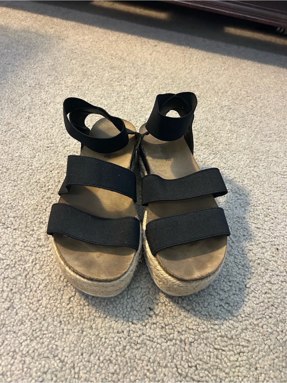 Black Elastic-Strap Platform Espadrille Sandals